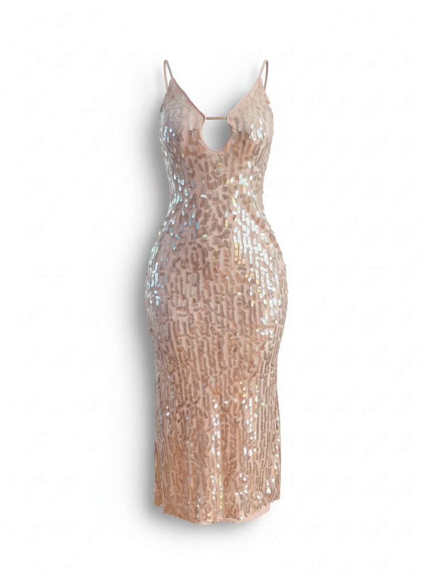 Rosé purr sequin maxi dress