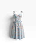 Catnip Garden powder blue floral corset dress with lace-up back and handkerchief hem, view 5