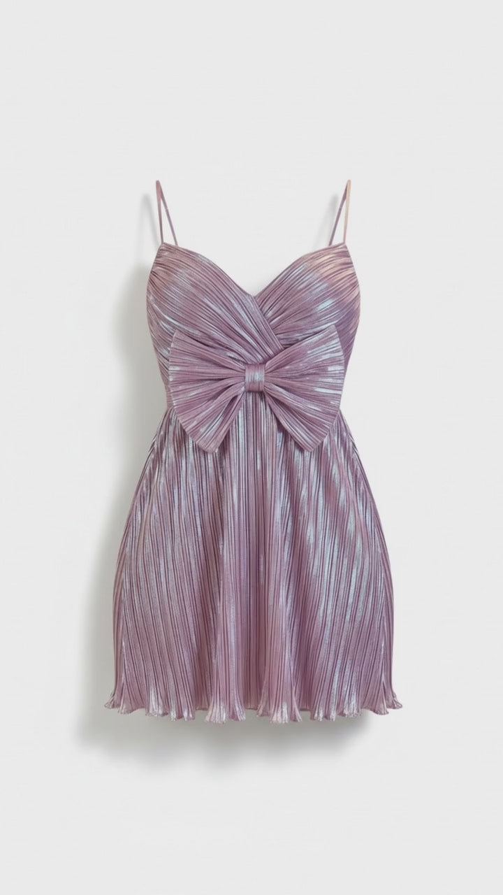 Perfect pink bow meow metallic midi dress