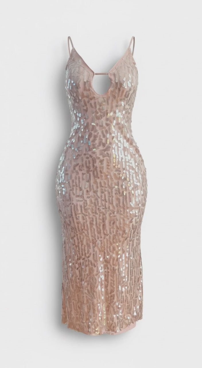 Rosé purr sequin maxi dress